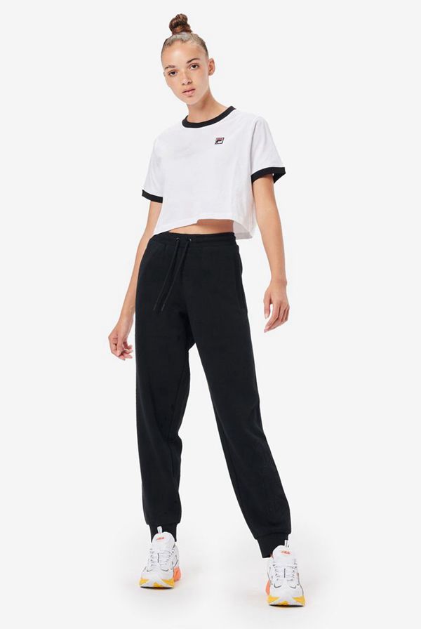 Fila Khaleesi Crop Women's T-Shirts - White/Black,NZ 826-62058